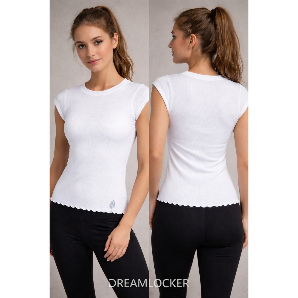 Free People FP Movement White Ribbed Lettuce Edge Baby Tee XS/S